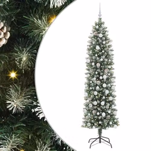 vidaXL Artificial Slim Cone Christmas Tree in Green and White, Height: 210 cm – 1