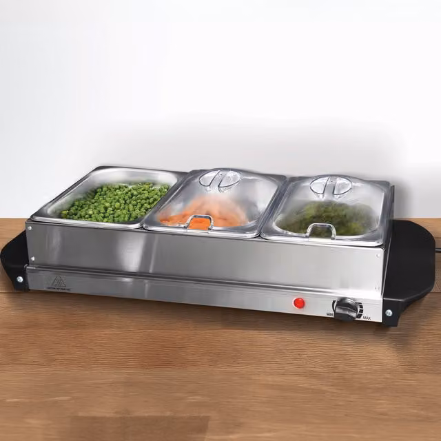 KitchenMaster 3 Dish Electric Buffet Server in Silver Stainless Steel