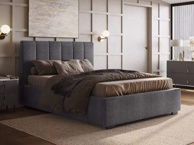 Flair Waltz Upholstered Fabric Ottoman Bed in Grey, Size: 180 x 200 cm