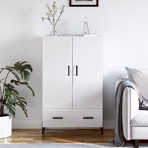 vidaXL Modern Highboard in High Gloss White, W/D/H: 69.5 x 31 x 115 cm – 2