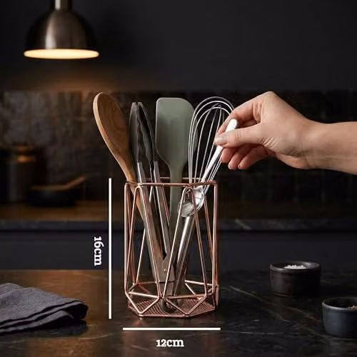 Premier Housewares Metal Utensil Holder in Copper and Pink Finish – 2