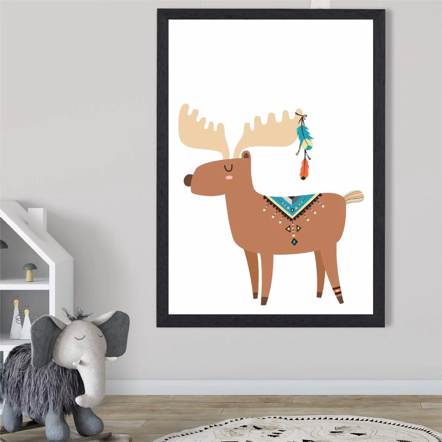 ARTZE Reindeer Tribal Animal Framed Print, Brown, A2 – 2
