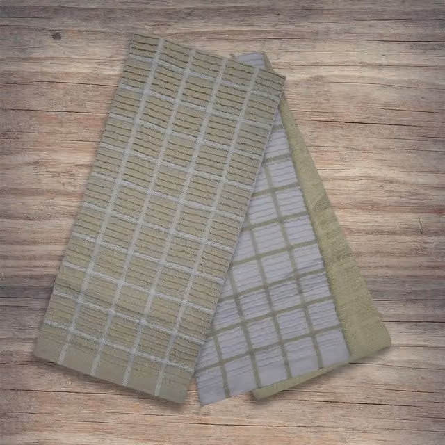 Kitchen Trends Ripple Check Super Absorbent Cotton Tea Towels, 3 Pack, Beige/Brown