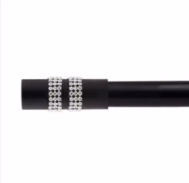 New Edge Blinds Sparkle Extendable Eyelet Metal Curtain Pole Set in Black, Width: 120 cm