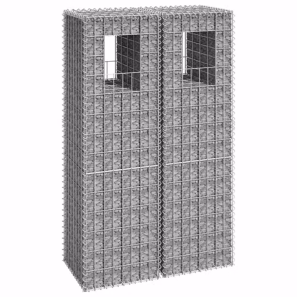 Berkfield Home Durable Silver Metal Gabion Basket Posts, 2 Pack, W/D/H: 40 x 40 x 140 cm – 2