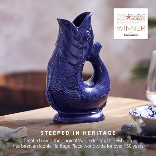 Wade Albert White Fish Jug, Ceramic, Blue and White, 1.2 l – 3