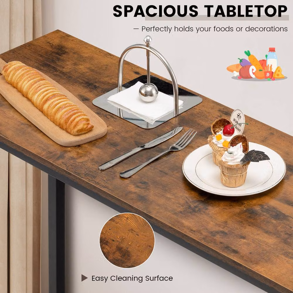 Costway Brown Industrial Bar Table with Footrest and Steel Frame, Width: 120 cm – 6