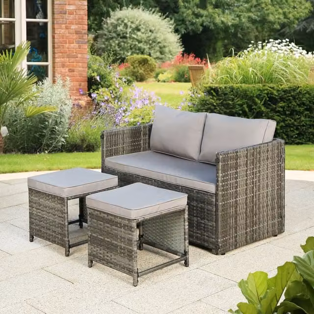 Home Garden Direct Alena 2-Seater Rattan Convertible Sofa Set in Grey