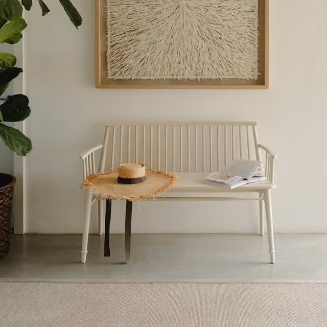 Statement Furniture Queensbury Dining Bench with Back in Beige, White and Yellow - W: 122 cm, H: 47 cm, D: 47 cm