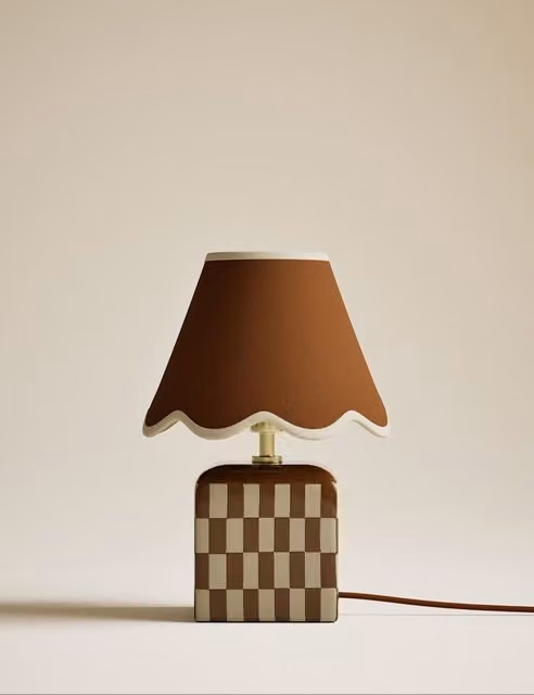 M&S Modern Checkerboard Ceramic Table Lamp in Rust and Brown