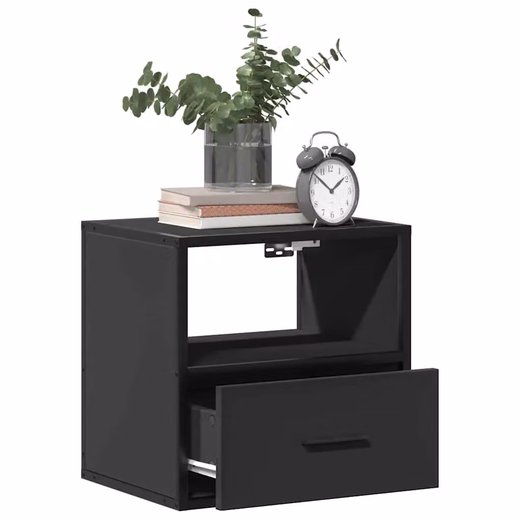 Berkfield Home Wall-mounted Bedside Cabinet in Black, W: 40 cm, D: 31 cm, H: 39.5 cm – 4