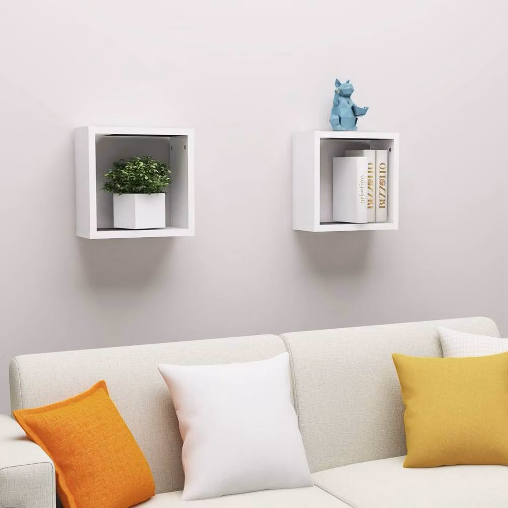 Berkfield Home Wall Mounted Cube Shelves, 2 Pack, White, W/D/H: 30 x 15 x 30 cm – 2