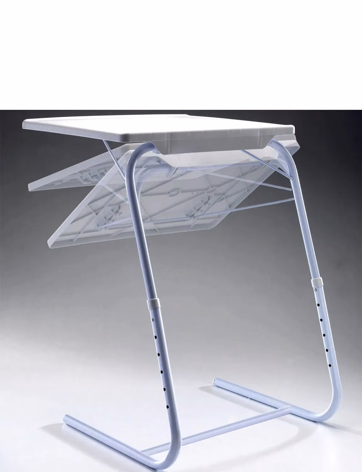 Chums Portable TV Table Valet in White with Height-Adjustable Folding Top – 2