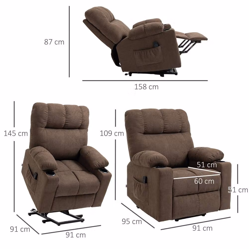 STILVORA Brown Fabric Power Lift Recliner Armchair with Footrest – 2