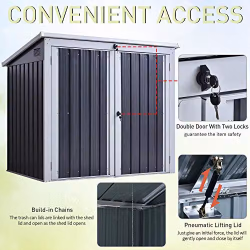 Outsunny Black Steel 2-Bin Rubbish Storage Shed – 3