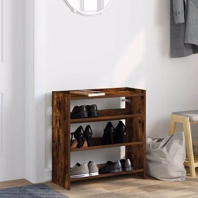 Berkfield Home Shoe Rack in Smoked Oak Brown, W/D/H: 60 x 25 x 62 cm