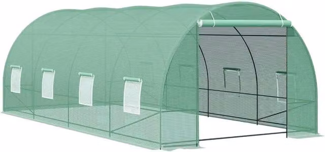 FLAVORA Green Poly Tunnel Greenhouse with Steel Frame and Windows, W/D/H: 4 x 3 x 2 m