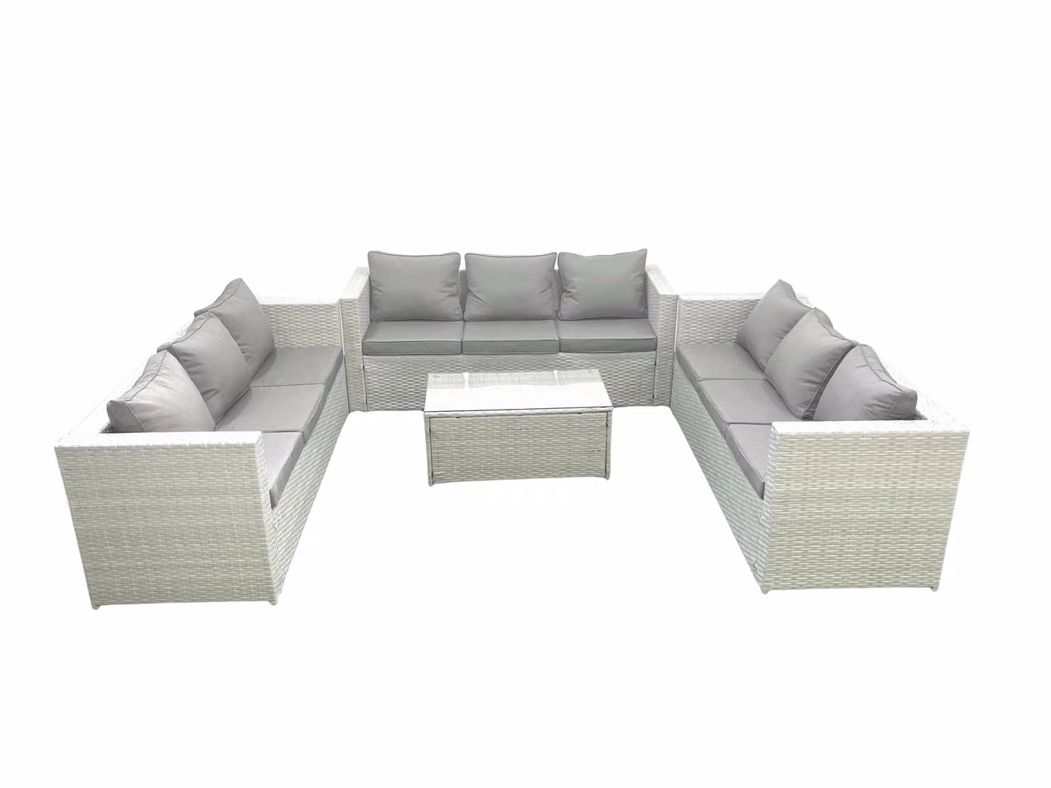 Fimous 9 Seater Rattan Garden Furniture Set with Upholstered Cushions and Coffee Table in Light Grey – 2
