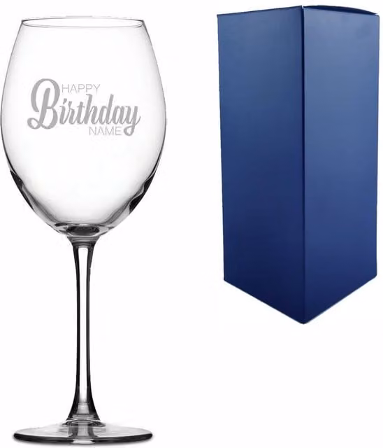 Uniqueful Personalised Engraved Enoteca Wine Glass with Happy Birthday Name Design in Clear
