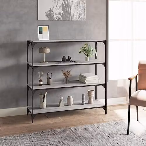 vidaXL Industrial Style Book Cabinet in Grey Sonoma Finish with 4 Shelves and Steel Frame – 2