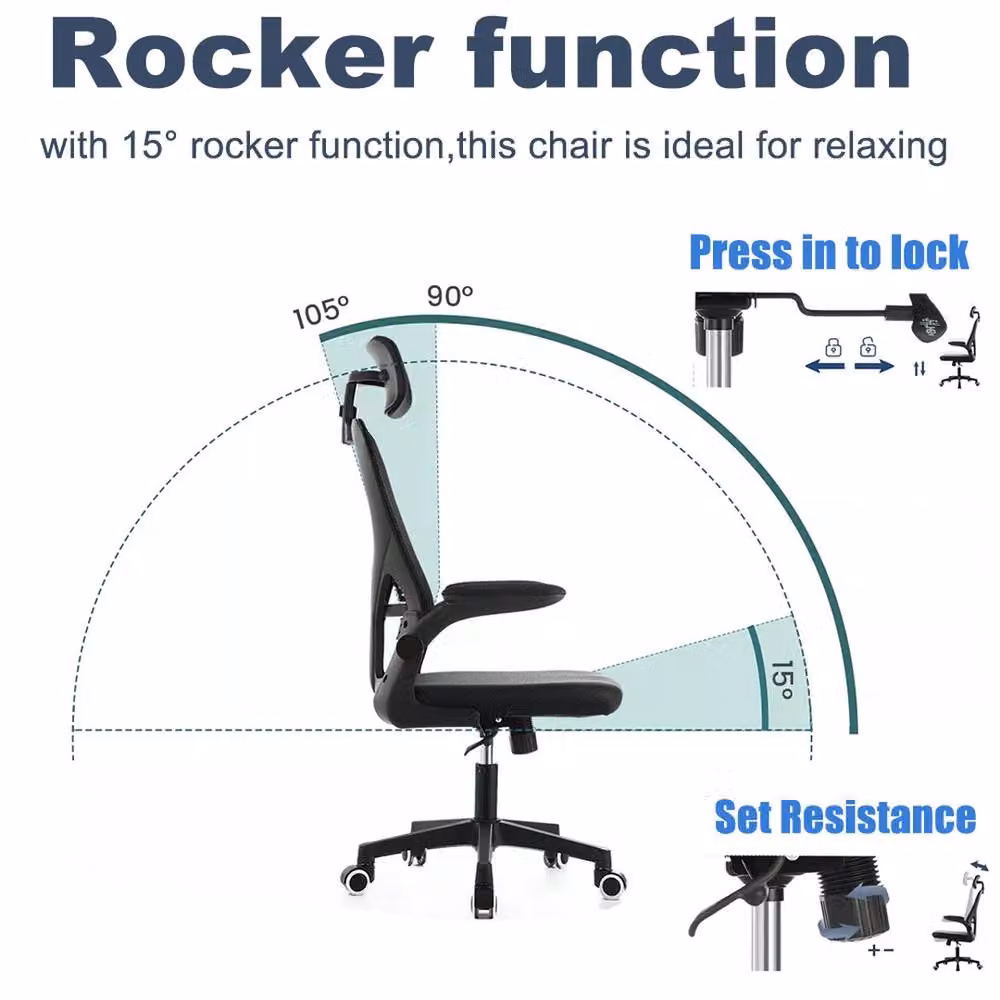 FORGEVIO Ergonomic Mesh Office Chair with 360 Degree Swivel, Headrest and Armrests in Black – 6