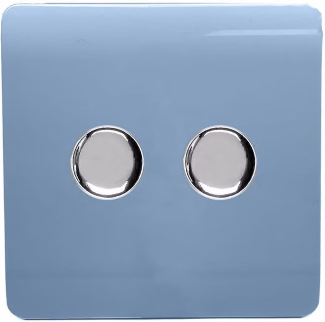 Trendi Modern Glossy Tactile 2 Gang 2 Way 120w LED Dimmer Switch in Sky Blue – 1