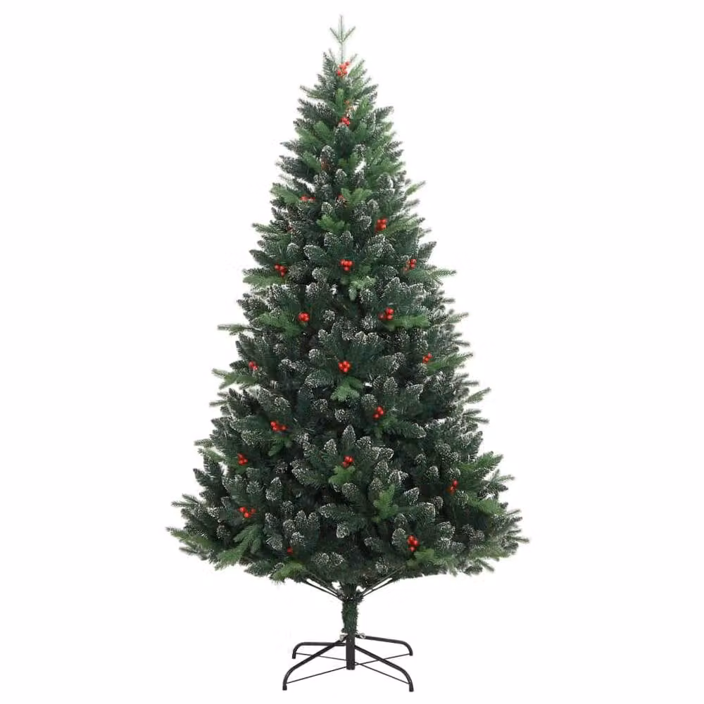 Berkfield Home Beautiful Artificial Hinged Christmas Tree with Red Berries, Green, Height: 150 cm – 3