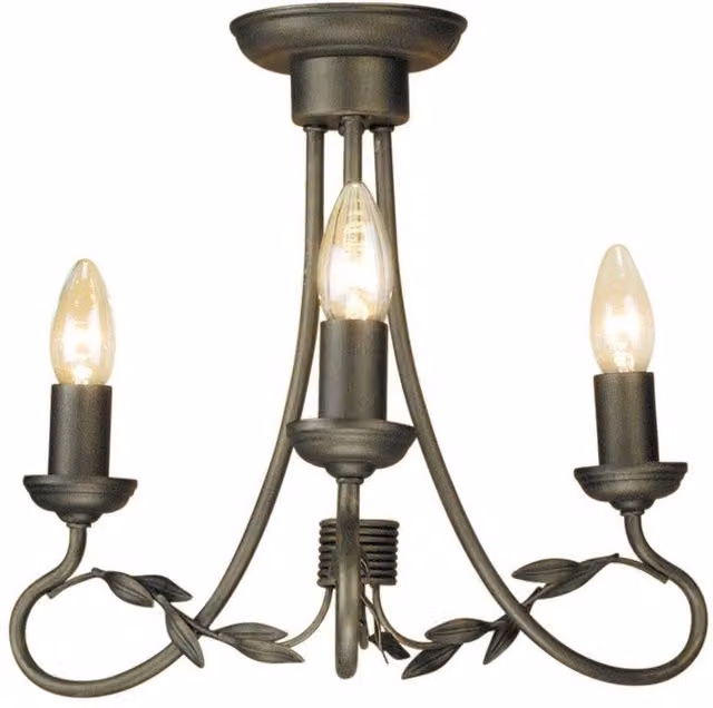 Netlighting Olivia 3-Light Ceiling Chandelier in Black and Gold with Glass Shades and E14 Base