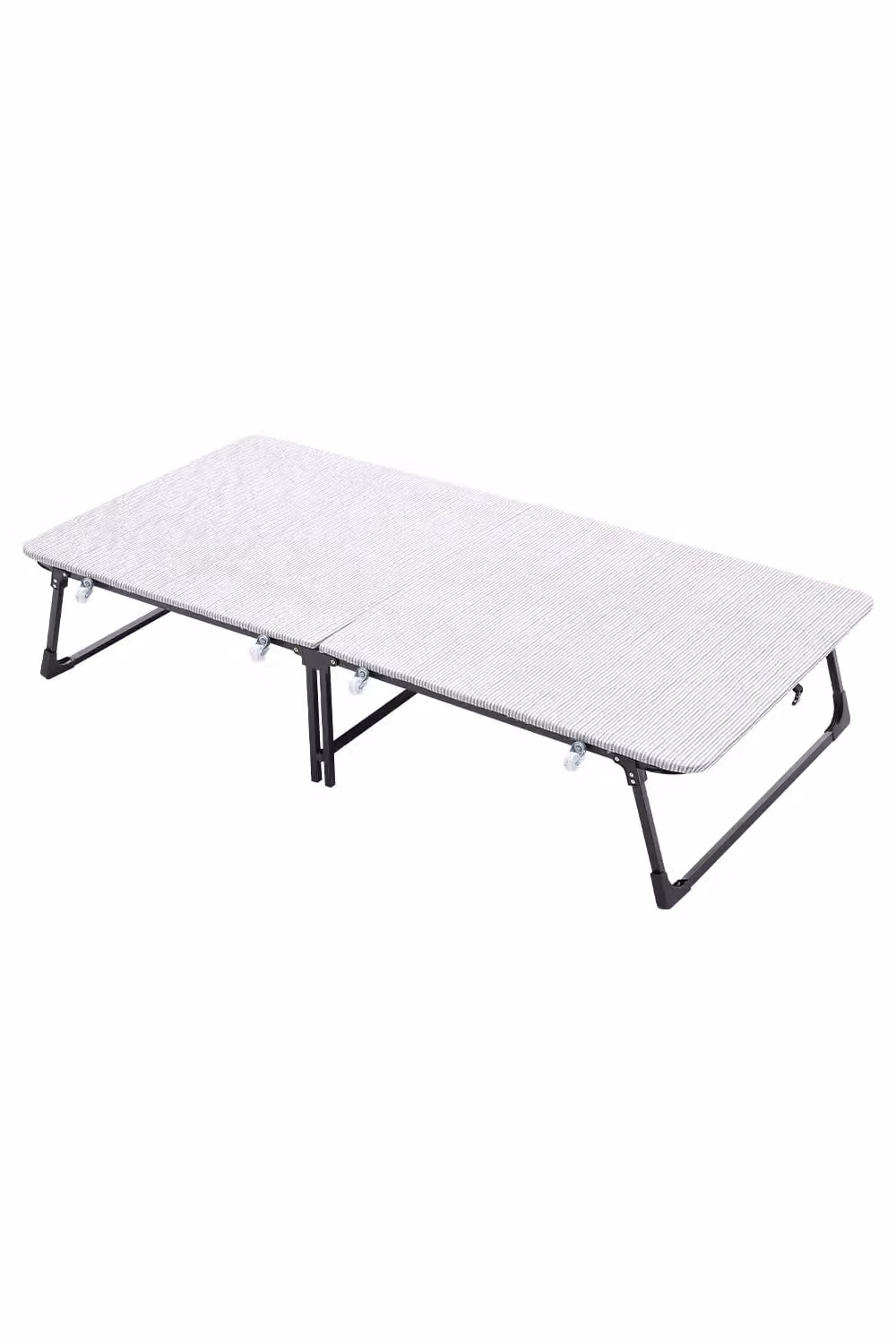 Living and Home Foldable Metal Framed Bed with Foam Mattress and Wheels in Grey – 2