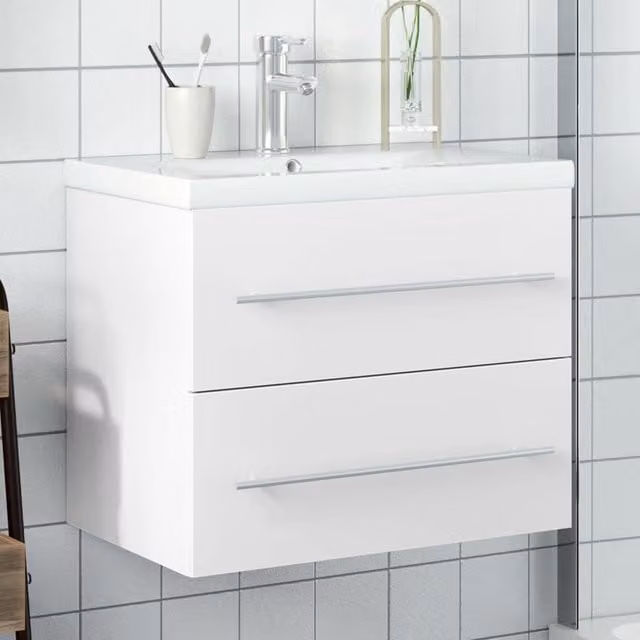 Berkfield Home Modern White Bathroom Sink Cabinet with Built-in Basin