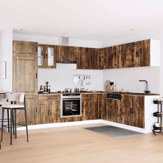 Berkfield Home Elegant 14 Piece Kitchen Cabinet Set in Porto Smoked Oak, Brown