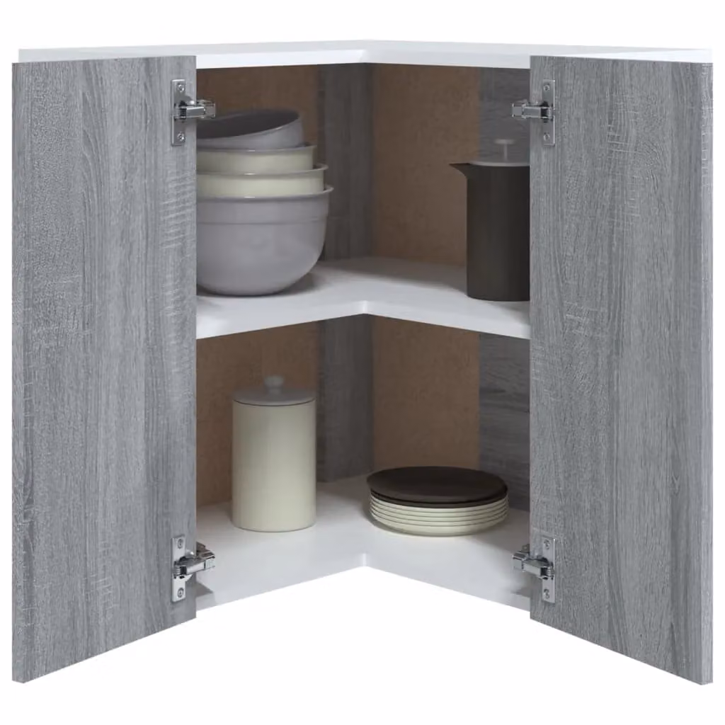 Berkfield Home Grey Sonoma Wall Mounted Corner Kitchen Cabinet with Hinged Doors W/D/H: 57 x 57 x 60 cm – 3