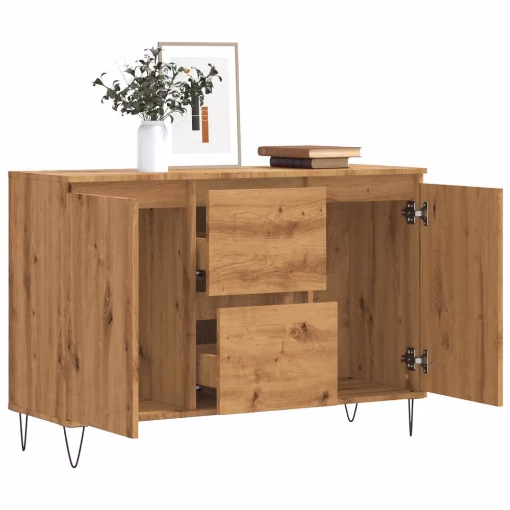 Berkfield Home Artisan Oak Sideboard in Brown, W/D/H: 104 x 35 x 70 cm – 3