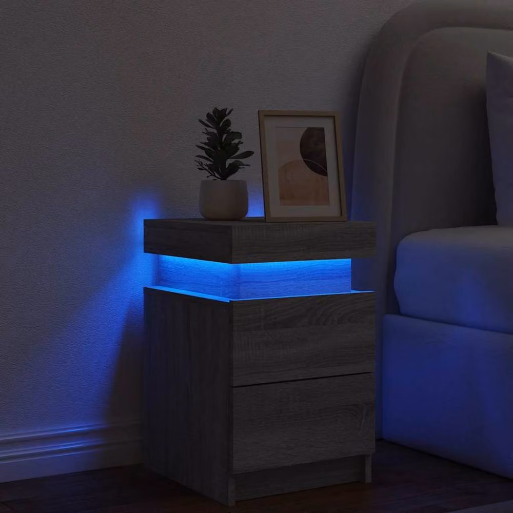 Berkfield Home Grey Sonoma Bedside Cabinet with Integrated LED Lighting, W/D/H: 35 x 39 x 55 cm – 3