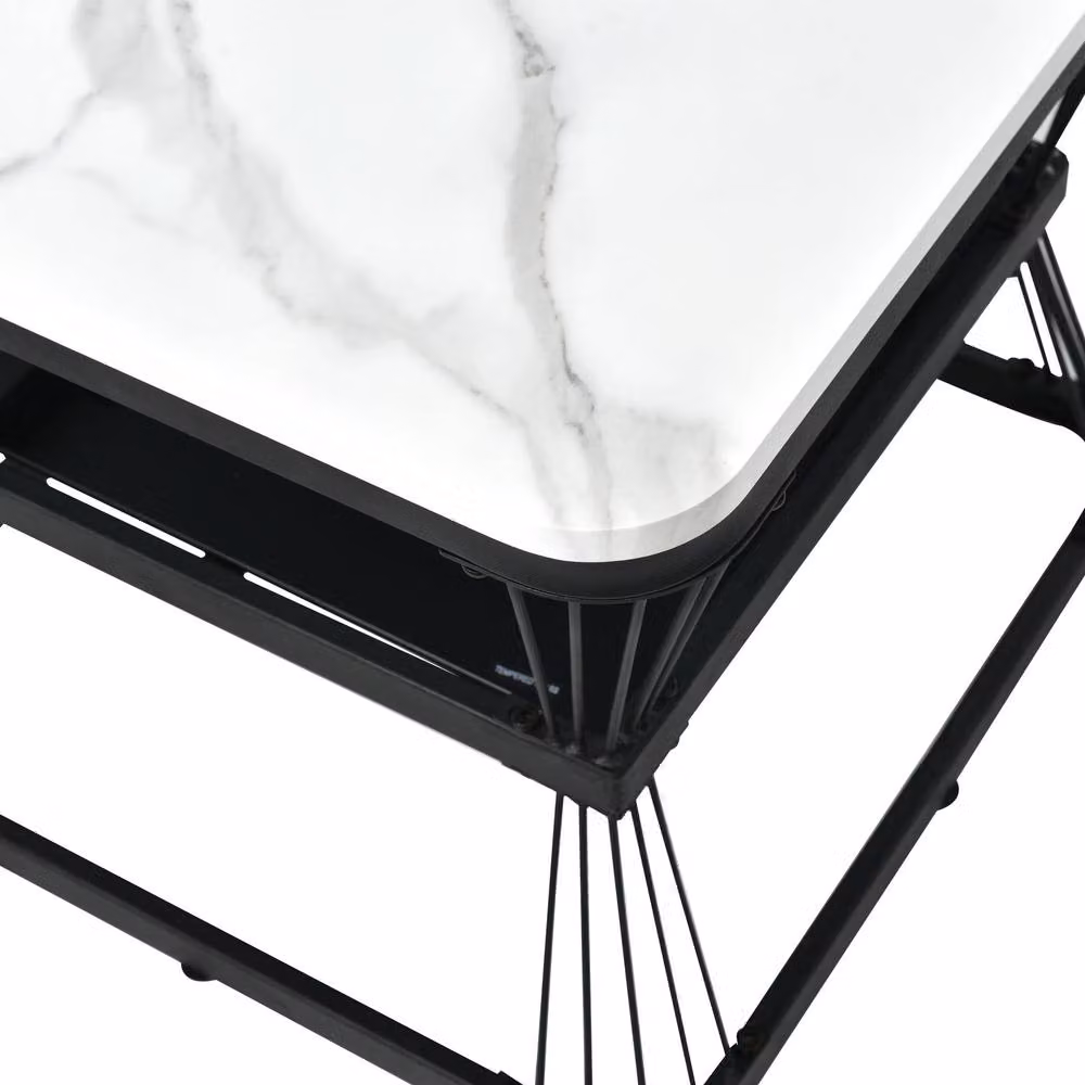 Rolipo Square Faux Marble Nesting Coffee Table Set of 2 with Black Metal Frame in White – 4