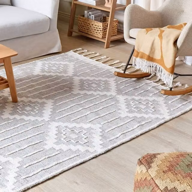 Wyld and Coco Ethnic Grey and White Indoor-Outdoor Area Rug, W: 140 cm, L: 200 cm – 1