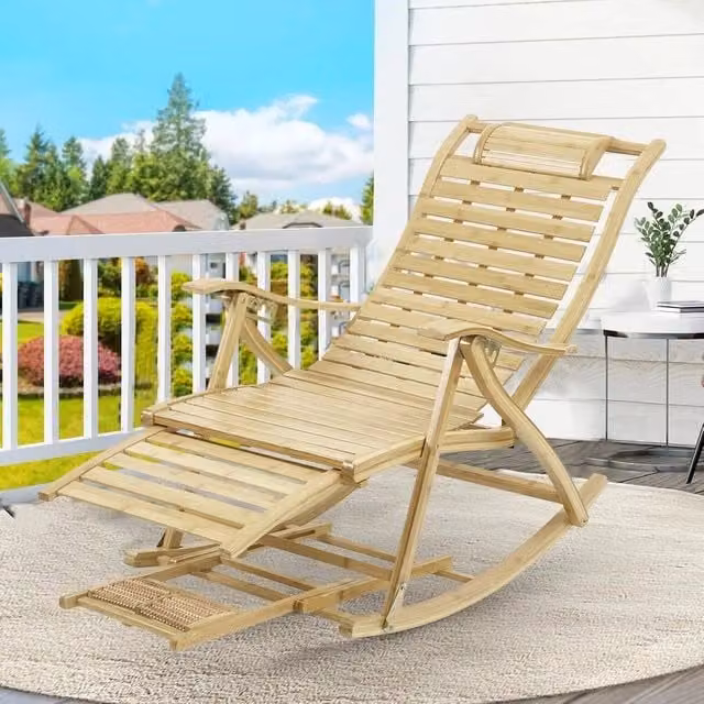 KORVIXA Modern Bamboo Rocking Lounge Chair in Beige