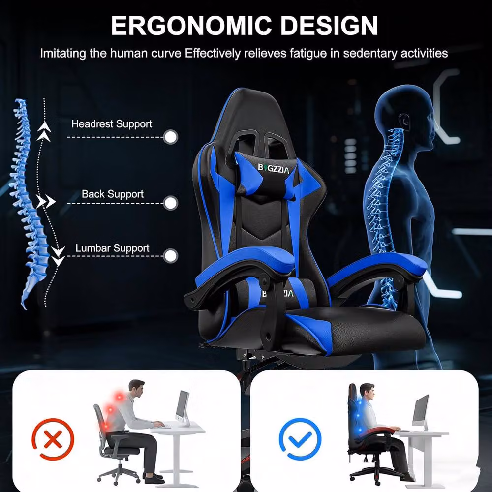 Gartistgo Bluetooth Gaming Chair in Blue with Lumbar Support and Headrest – 4