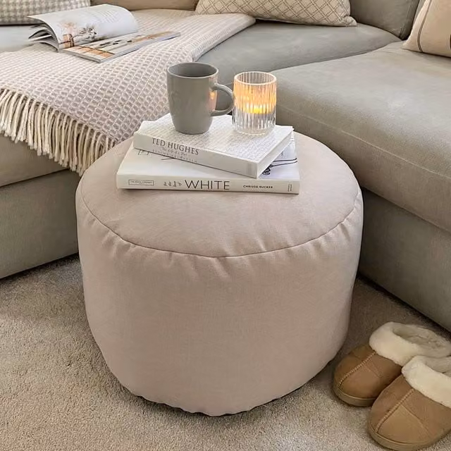 rucomfy Barley Ottoman Footstool and Indoor Pouffe Bean Bag in Beige – 1