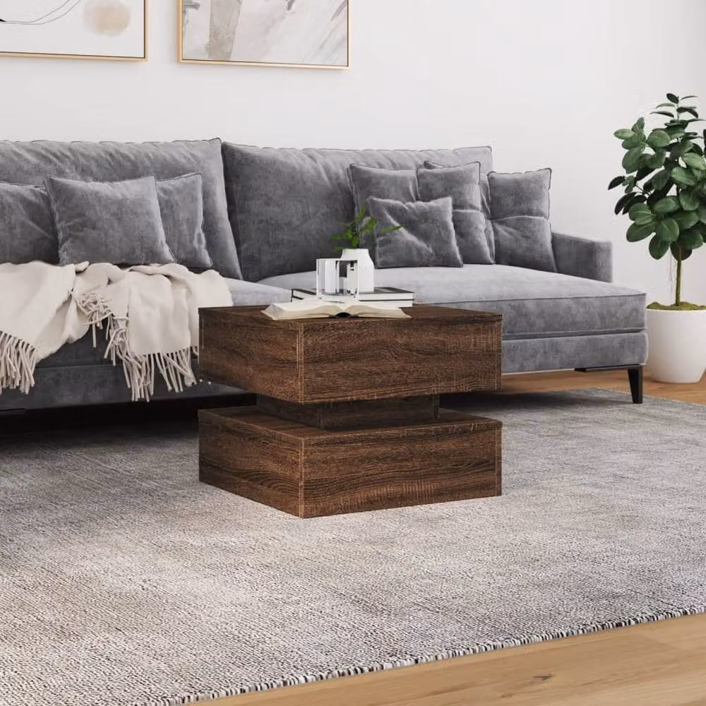 Berkfield Home Modern Square Coffee Table with LED Lights in Brown Oak, W/D/H: 50 x 50 x 40 cm – 3