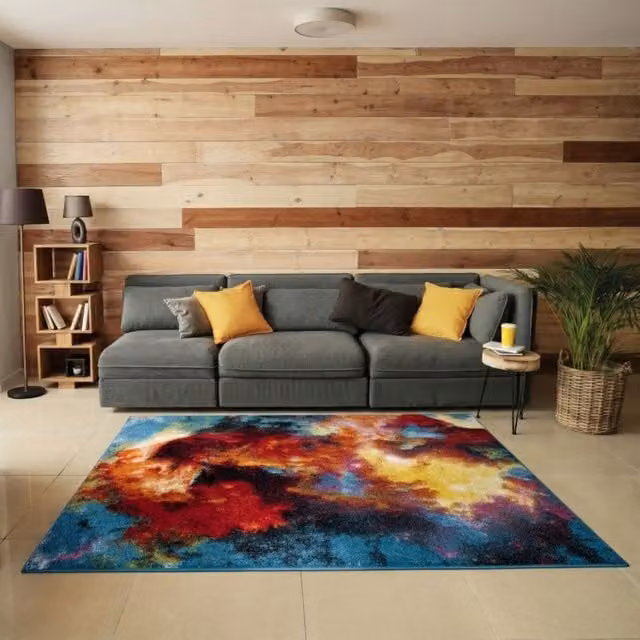 Smart Living Modern Hand Carved Abstract Area Rug in Multicolour Terracotta, W: 60 cm, L: 110 cm