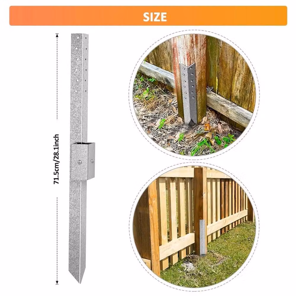 SPETLEK 4-Piece Heavy Duty Galvanised Fence Post Repair Stakes Kit in Silver – 2