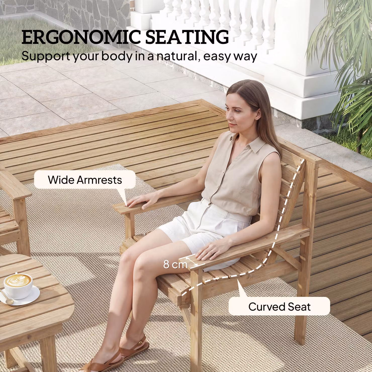 Outsunny 4 Piece Wooden Garden Furniture Set in Brown, including 2 Armchairs, Loveseat and Coffee Table – 5