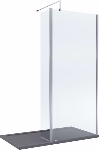 Balterley 8mm Glass Walk-in Wetroom Screen and Return with Grey Tray, Silver and Chrome, W: 140 cm, D: 80 cm – 1
