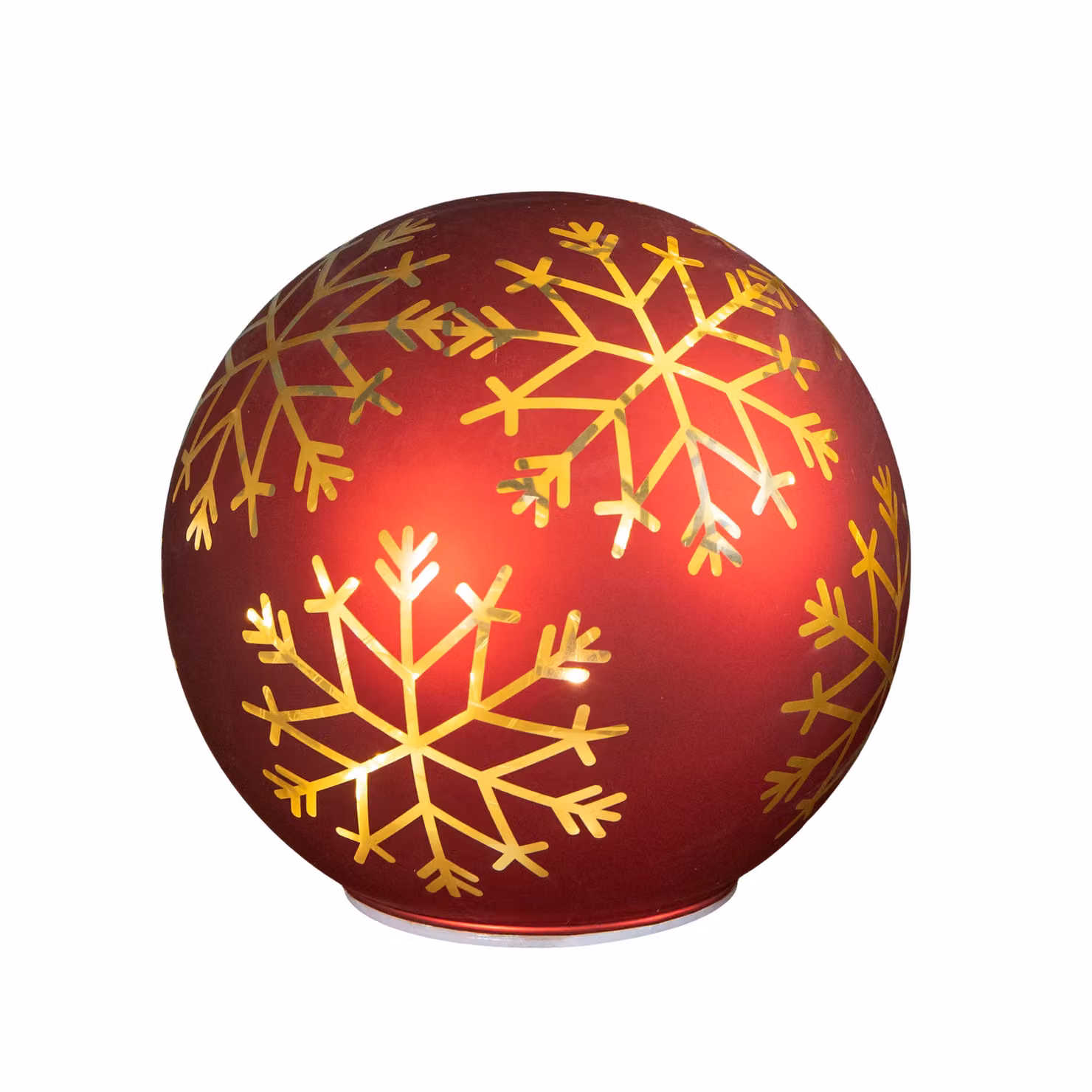 Samuel Alexander Red and Gold Snowflake Glass Ball Tabletop Christmas Decoration with Warm White LEDs, Diameter: 15 cm – 5