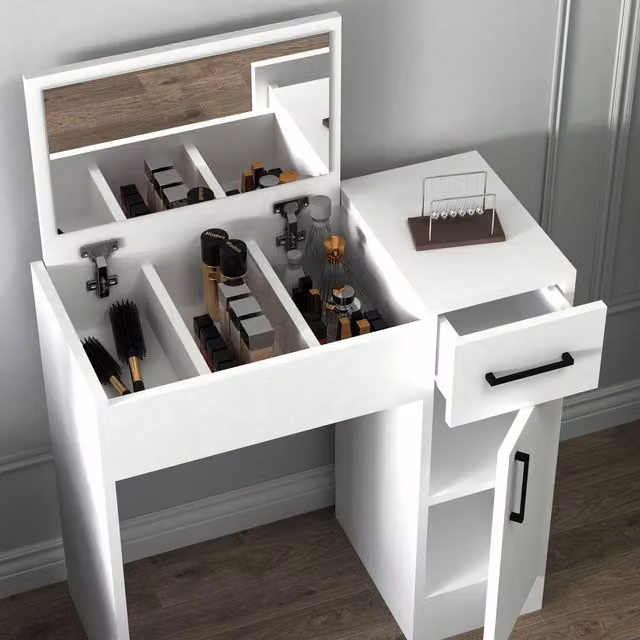 Destina Home Agnes Dressing Table with Mirror and Shelves in White, W: 74.2 cm, H: 107.5 cm, D: 37.6 cm – 2