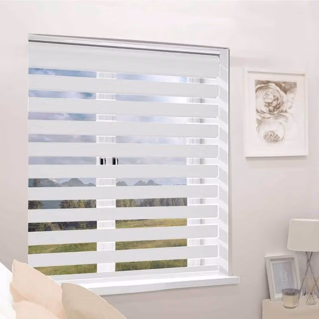 Caecus Day Night Zebra Duo Roller Blind in White and Blue, W: 120 cm, H: 165 cm