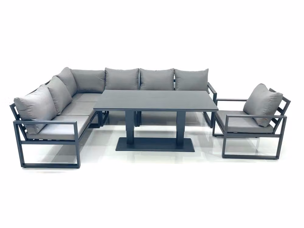 Fimous Aluminium Outdoor Garden Furniture Set with Corner Sofa, Chairs and Adjustable Rising Lifting Dining Table in Dark Grey – 2