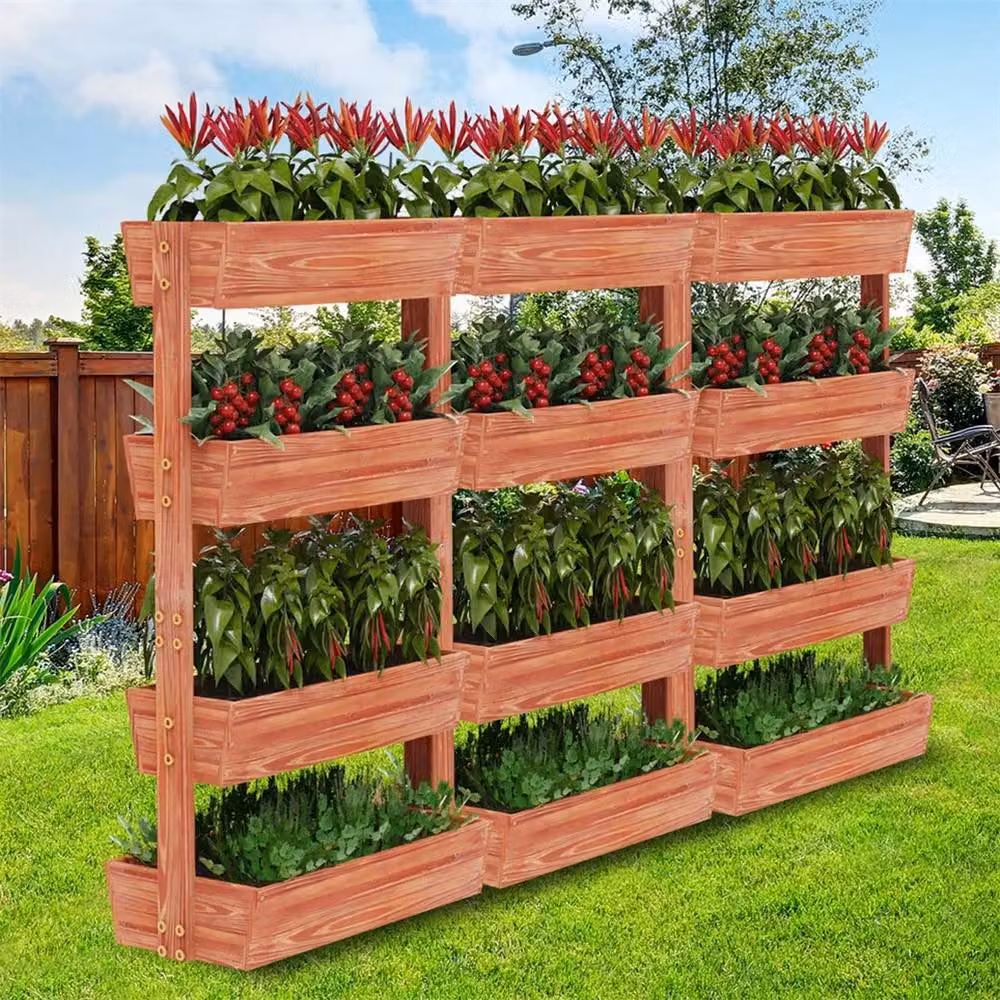 NESTLUNE 4-Tier Stackable Elevated Wooden Raised Garden Bed in Brown – 2
