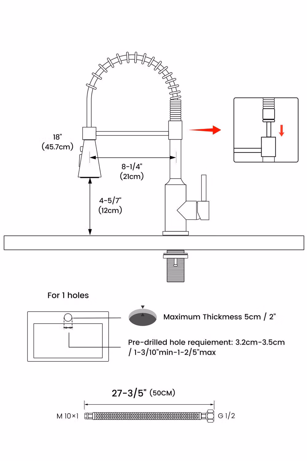 JANLEMNY Spring Kitchen Mixer Tap with 3 Spray Modes and Pull Out Spout, Brushed Silver, W/D/H: 100 x 45.7 x 12 cm – 3